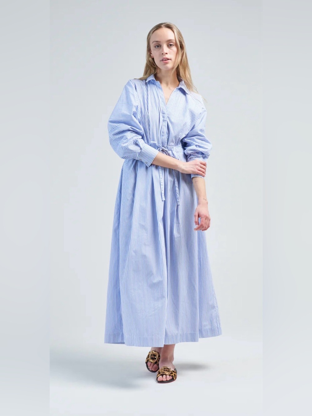 Mara Hoffman Sky Blue Striped Maxi Shirt Dress